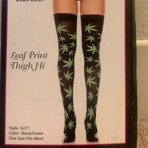 Leaf Print Thigh High Stockings